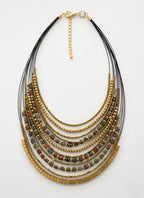 DCA Handmade Multilayer Beaded Fashion Statement Necklace, Red and Gold, Boho Tribal Style, Adjustable Clasp for Saree,Dress,Kurti,Westernwear for Women and Girls (Olive-Brown)