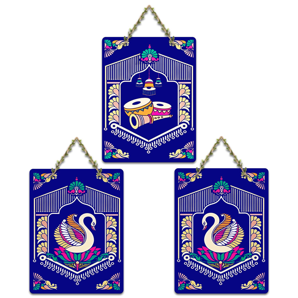 Artvibes Tanjore Art Home MDF Wooden Wall Art for Home Decor | Music Wall Art for Decoration | Wall Poster | Wall Sculpture | Signs & Plaques | Graphic Art | Unique Gift (WH_96156N), Set of 3
