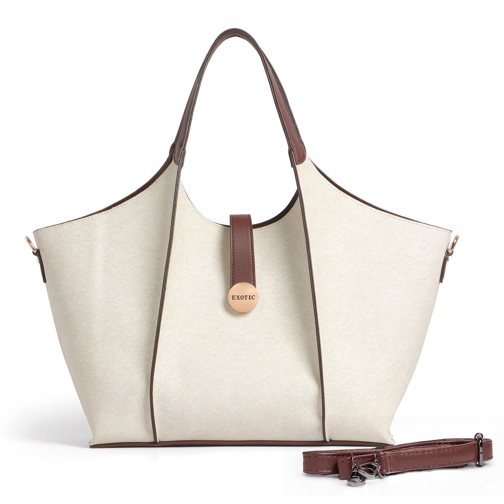 EXOTIC® Metropolitan Elegance Signature Canvas Tote top Handle Handbag | For Office | For Work | Laptop Bag | Gift Bag (Worm White)
