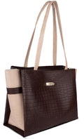 Carrylux Dual Tone Large Capacity Croco Pattern Tote Handbags Purses Shoulder Bag For Womens (Chocolate)