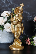 ARTVARKO Brass Statue Murti of Lord Krishna Idol Playing Flute for Home Décor Living Room Pooja Item Temple Mandir Gallery 10 Inch