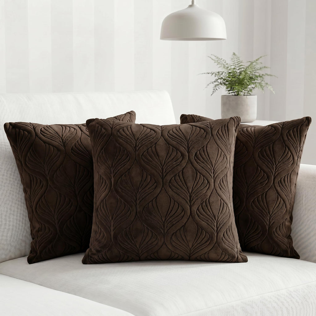 Yellow Weaves Jacquard Cushion Covers | Sofa Cushion Covers | Throw Pillow Cover for Sofa, Couch, Living Room| Removable & Washable | 16x16 Inches, Set of 3 (Coffee Brown)