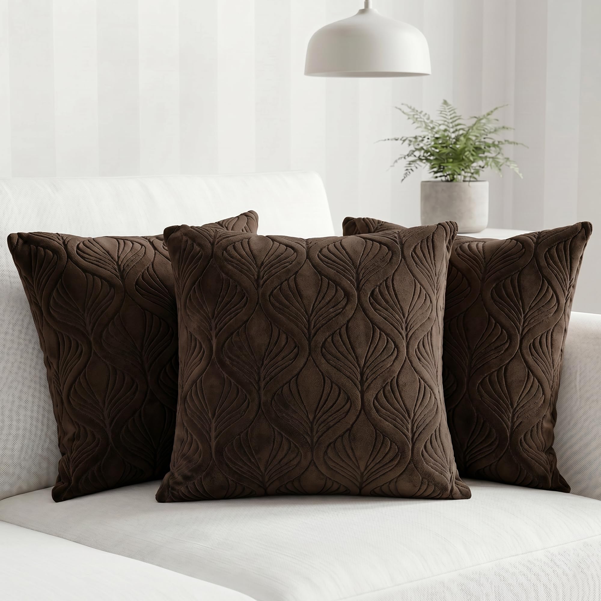 Yellow Weaves Jacquard Cushion Covers | Sofa Cushion Covers | Throw Pillow Cover for Sofa, Couch, Living Room| Removable & Washable | 16x16 Inches, Set of 3 (Coffee Brown)
