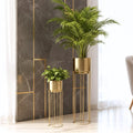 BEHOMA Gold Metal Floor Planters with Stand, Set of 2 - Living Room