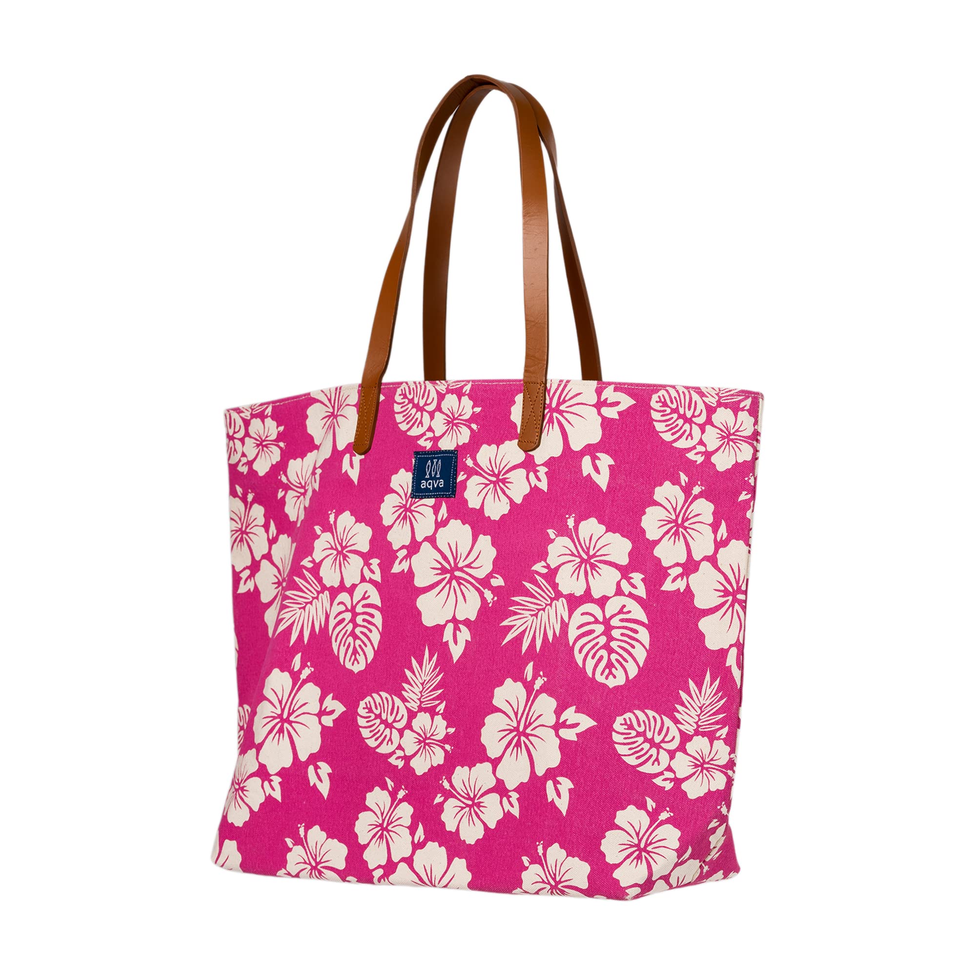 AQVA Printed Cotton Canvas Tote Bag for Women | Trendy Stylish Handbag with Zipper & Inner Pockets | Large Shoulder Bag for Shopping, Beach, Travel, Office, Work | Floral, (Jardin Hot Pink)
