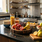 Rustic Wooden Buckle Tray for Serving – 10 inch Round Wood Bark Edge Platter for Snacks, Fruits, Tea & Coffee | Food‑Safe Decorative Centerpiece for Dining & Coffee Table, Indian Homes & Gifting