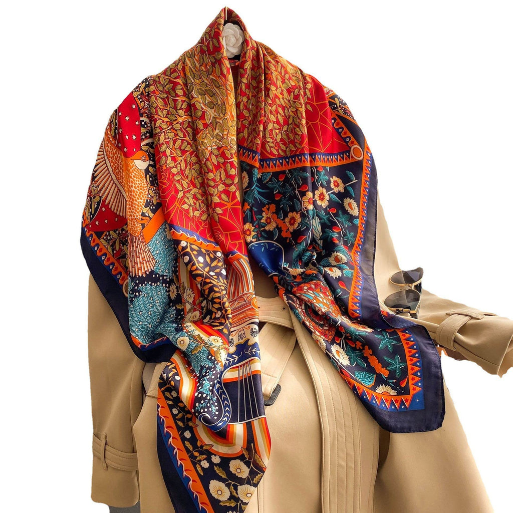 PALAY Satin Scarf Silk Feeling Square 43.5×43.5 In Multicolor Tree Of Life