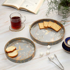 DULI Set of 2 MDF Wood Trays Enamel Coated| Round Trays Set of 2 | Serving Trays | Wooden Tray | Kitchen&Dining Decorative | Resin Tray | Handmade | 7x7 & 9x9 inches (Setof2Round: SilverGoldBirds)