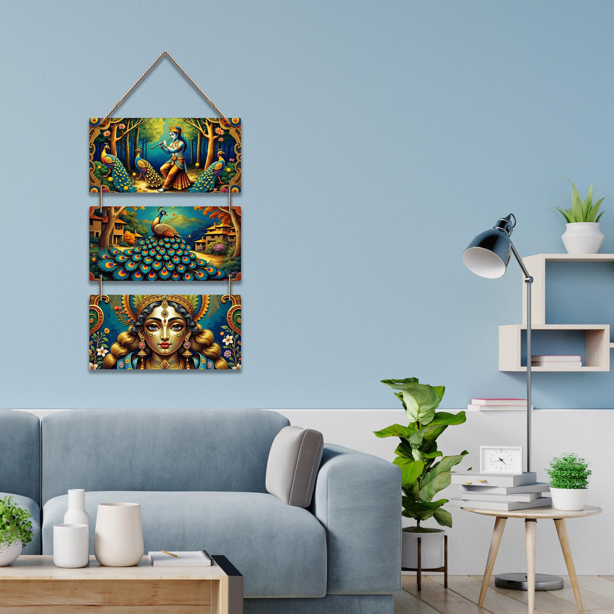 Artvibes Krishna With Flute Spiritual Wooden Wall Hanger for Home | Living Room | Spiritual Decor Items | Religious Wall Art | Wall Poster | Artwork| Stylish Modern Decor Item | Gift Items (WH_9439N)