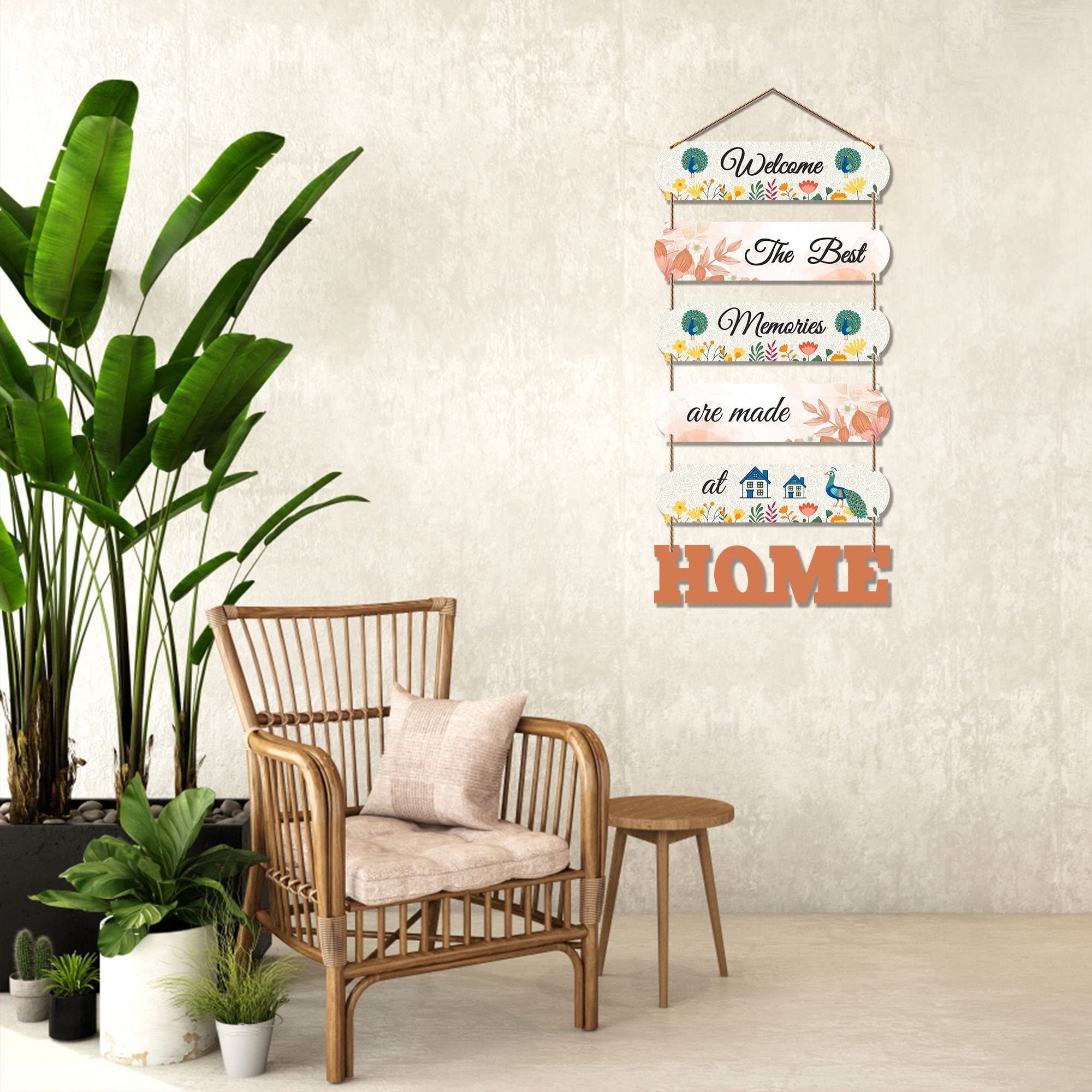 Artvibes Welcome The Best Memories At Home Wooden Wall Hanger for Gateway | Decor Hanging Ornaments | Door Quotes Hanging | Wall Poster | Modern Decor Items | Gift Items for Home Decor (WH_6610N)