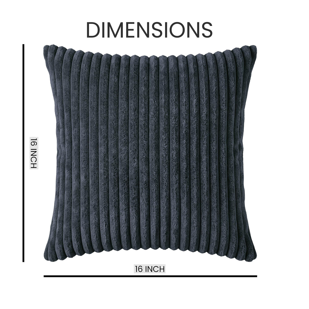 Yellow Weaves Pencil-Stripe Fur Cushion Covers | Soft Polyester | Decorative Sofa & Throw Pillow Covers | 16x16 Inches, Pack of 2 (Bluish Grey)