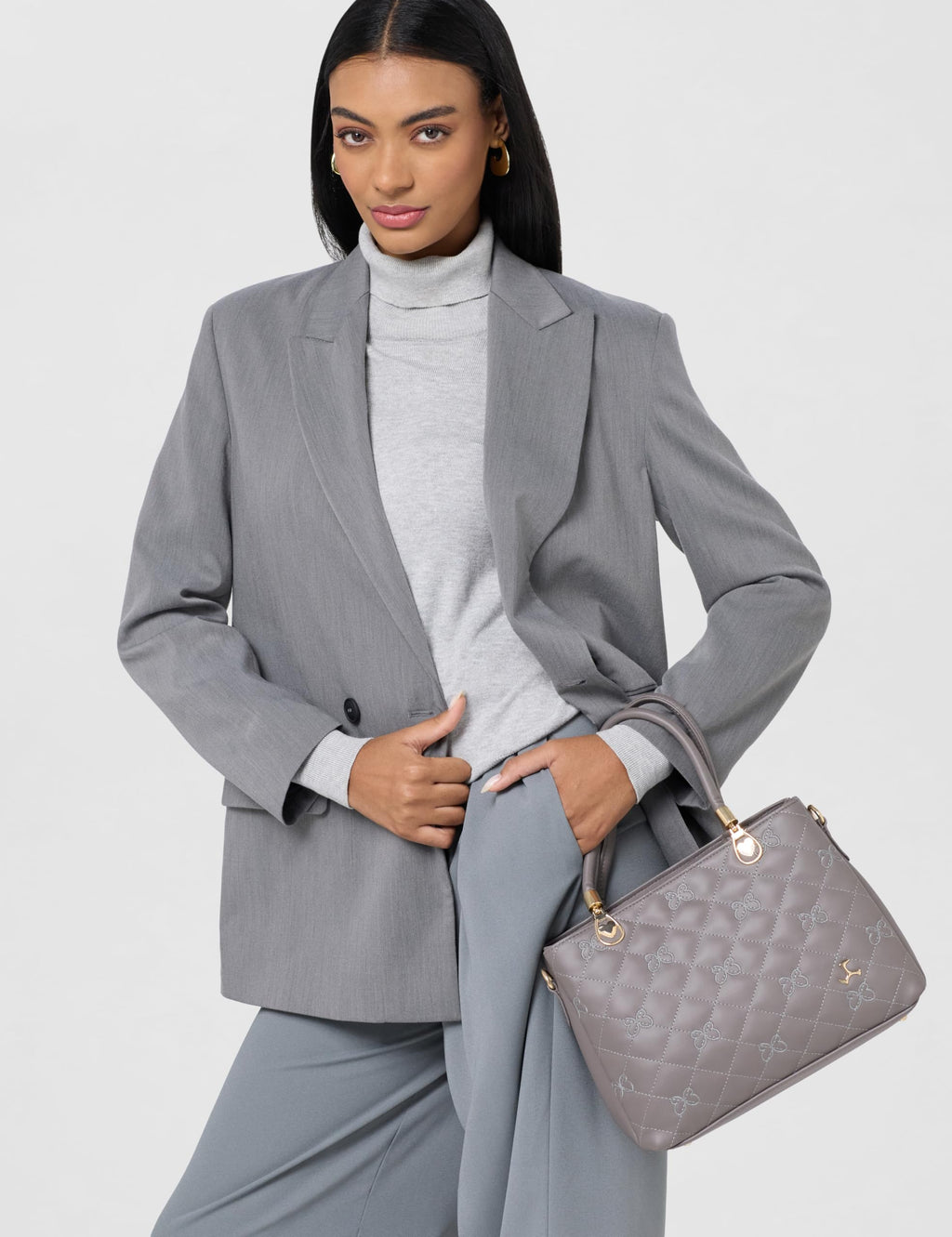 Mochi Women Grey Tote Handbag (66-7652)
