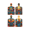 Artvibes Elephant Deer Parrot & Fish Royal Madhubani Art Wooden Art Decoration Item for Home | Handcrafted Art | Graphic Artwork | Wall Illustrations | Sceneries | Gift Items (WH_5634N), Set of 4