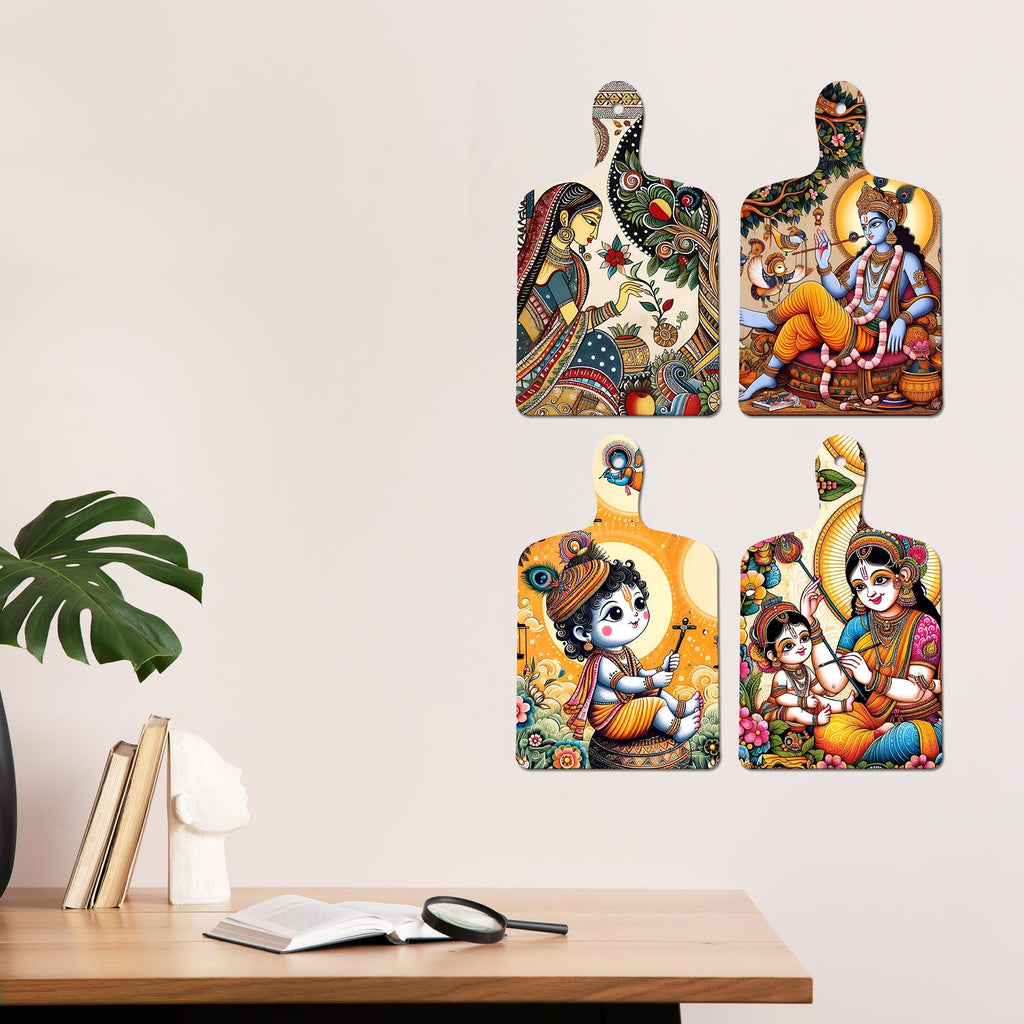 Artvibes Spiritual Little Krishna Theme Wall And Door Hanging for Home | Spiritual Decor Items | Wall Sculpture | Signs & Plaques | Artwork| Stylish Modern Decor Item | Gift Items (WH_5655N), Set of 4