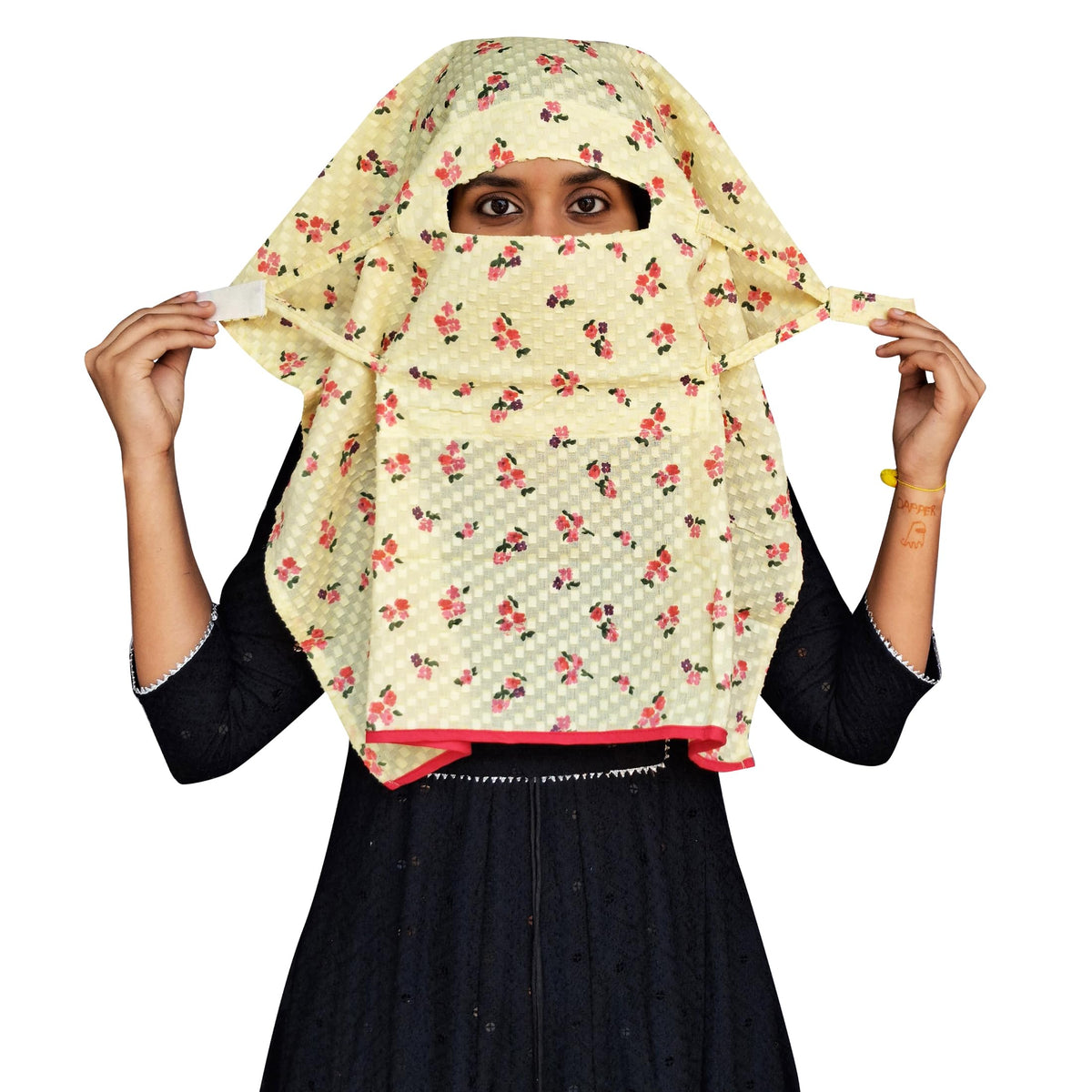 Switchon Rayon Mill dye Innovative scarf Hijab for Women with closer Hook and Loop Tape size adjustable -Scoty Scarf (Yellow Red)