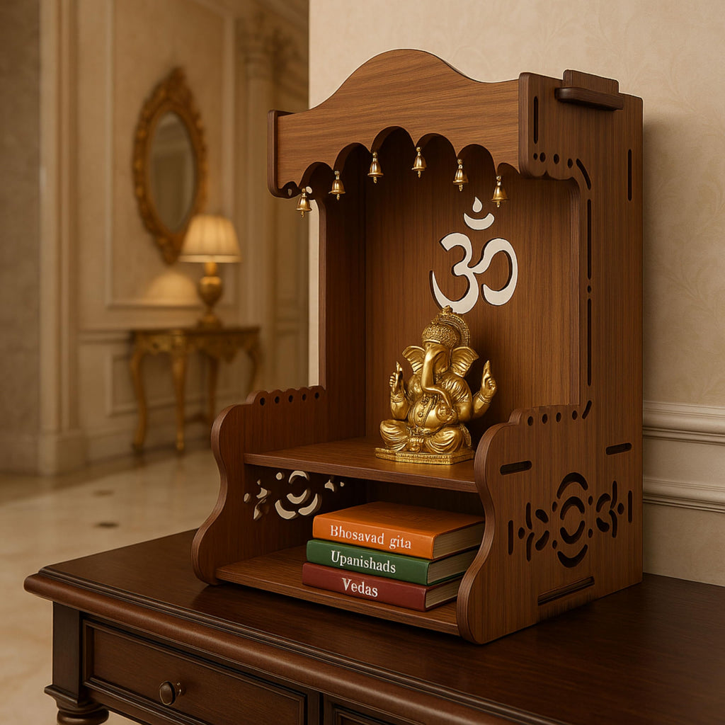 HOMEWEY DECOR Wooden Home Temple Handcrafted Support Heavy Idols Luxurious Finish Pooja Mandir for Home and Office Wall Mount for Room (Design8)