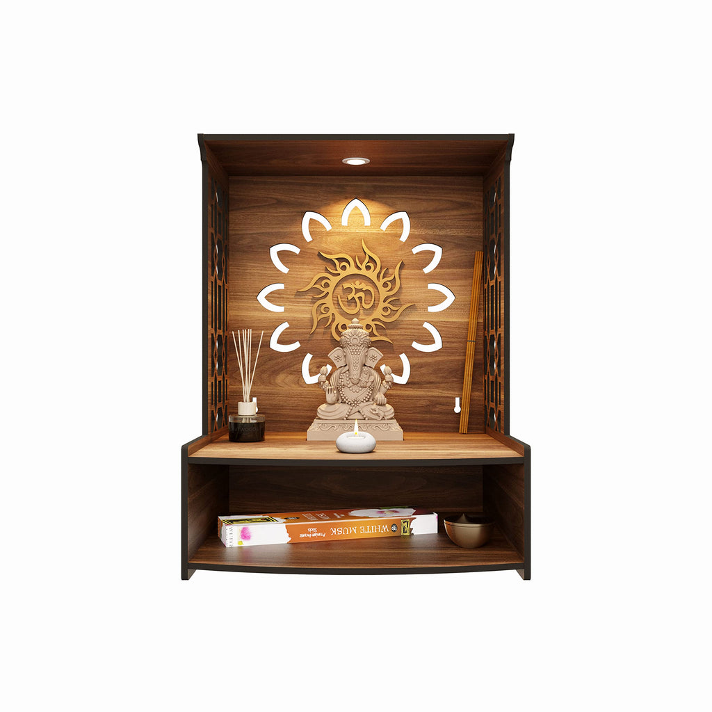Rellon Industries Wooden Mandir for Home Pooja - Beautiful Temple Stand for Office with LED Spot Light (A1)