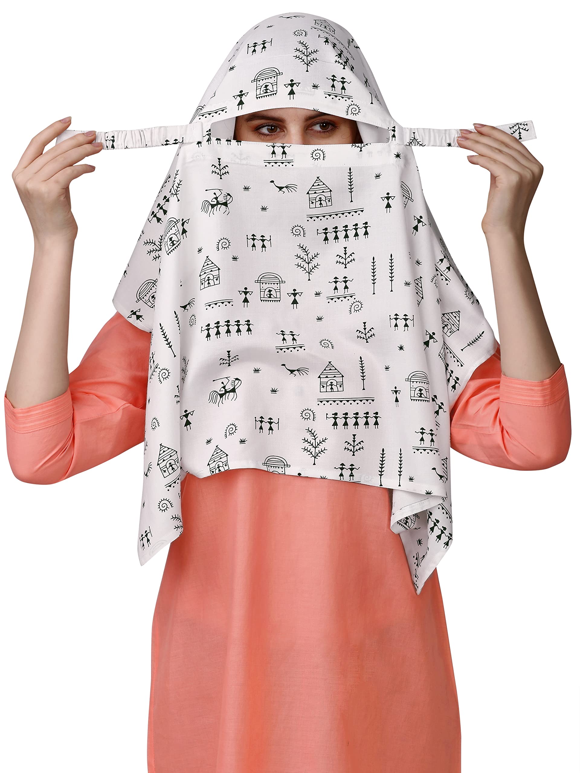 7 season's Cotton Scarf Cum Mask scarves Usable for vehicle Driver | Multi Colour Printed Design | Universal Size | For Girl & Women | Breathable Sun Protection Light Weight (Black_Dhingli_Short)