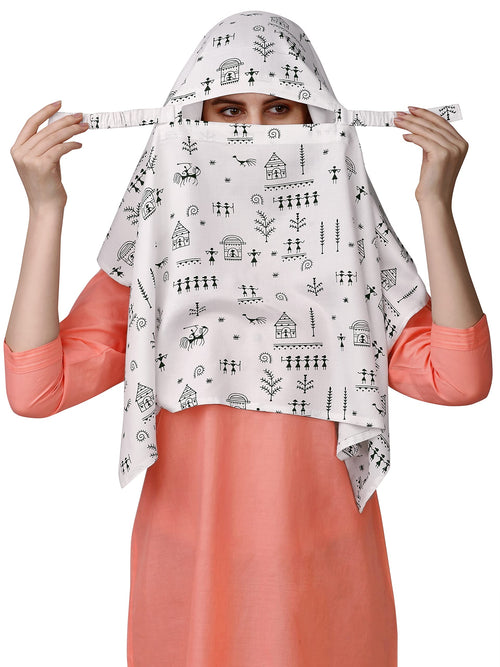 7 season's Cotton Scarf Cum Mask scarves Usable for vehicle Driver | Multi Colour Printed Design | Universal Size | For Girl & Women | Breathable Sun Protection Light Weight (Black_Dhingli_Short)