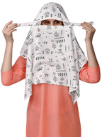 7 season's Cotton Short Girls Scarf Cum Mask Scarves Usable For Vehicle Driver | Multi Colour Printed Design (White- S Black Dhingli)
