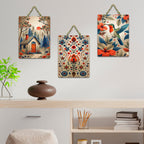 Artvibes Nature & Hummingbird Decoration Wooden Wall Hanger for Home Decor | Living Room | Office | Wall Art Painting For Hall | Graphic Artwork | Wall Poster | Unique Gift (WH_96105N), Set of 3