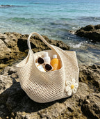 NHCDFA Crochet Beach Bag, Crochet Bag, Stylish Tote with Spacious Storage, Ideal for Daily Use and Beach Outings, Lightweight Woven Design in Beige Color