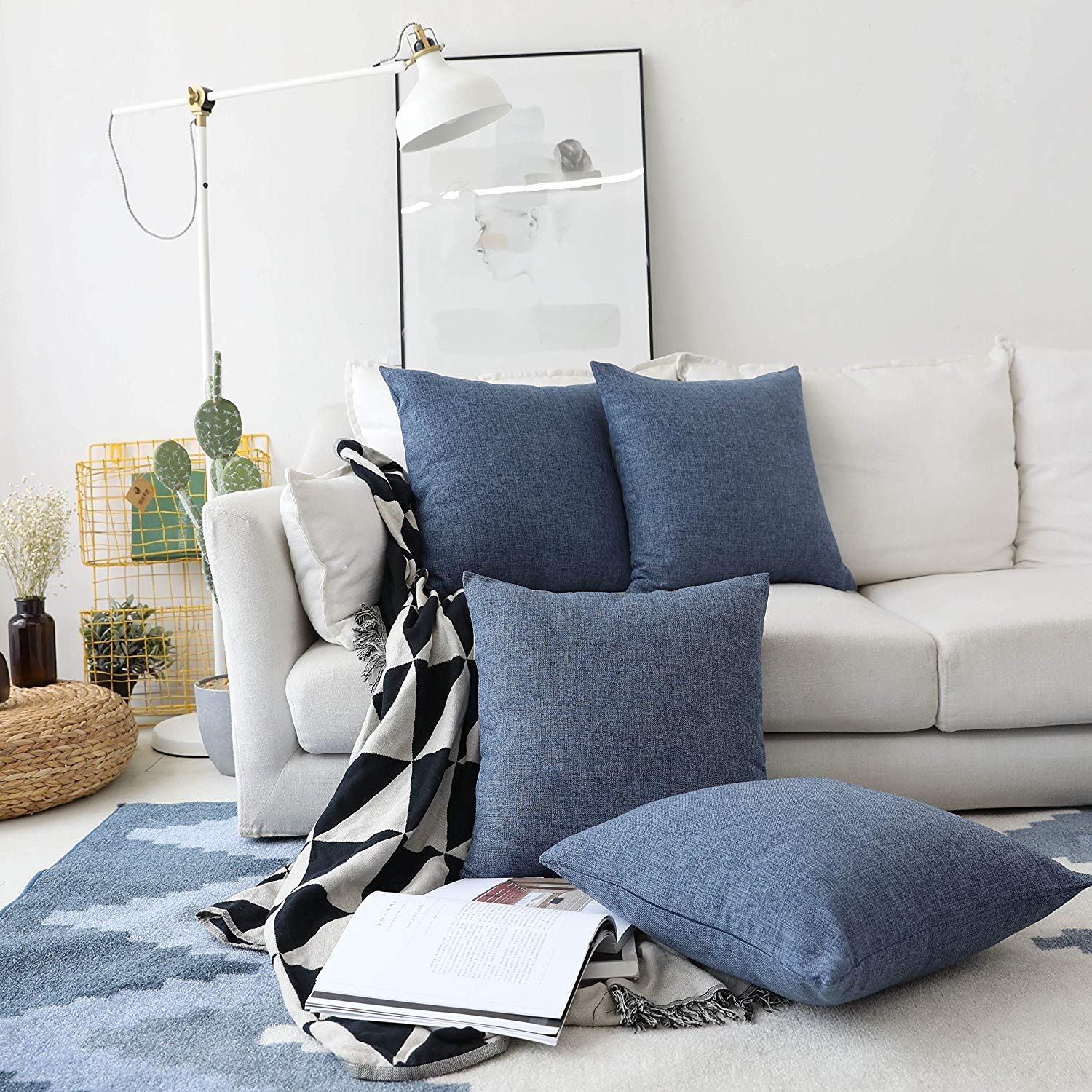 Khooti Jute Cushion Cover | 20x20 Inch | Navy Blue | Set of 5 | Throw Pillow Cover for Couches, Chairs, Sofas, Beds, Coffee Tables, Living Rooms, Bedrooms, Modern Boho Design