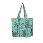 Quilted Premium Cotton Printed Reversible Tote Bag Grocery Shopping Bag Travel Bags Carry Bag 18x15x5.5 Inch
