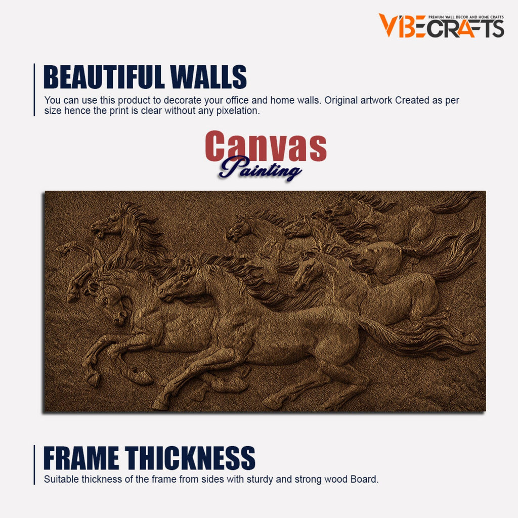 VIBECRAFTS Canvas Paintings for Living Room Drawing Room 3D Seven Horses Running Premium Wall Painting Fitted with Wooden Frame for Home|Office|Gift(PTVCH_2296NV)