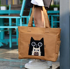 TSANTA U Shaped Canvas Tote Bag, 35.56x33.02 cm with 10.8 cm Gusset, Cotton, Zipper Closure, Laptop Compartment (Kitty)