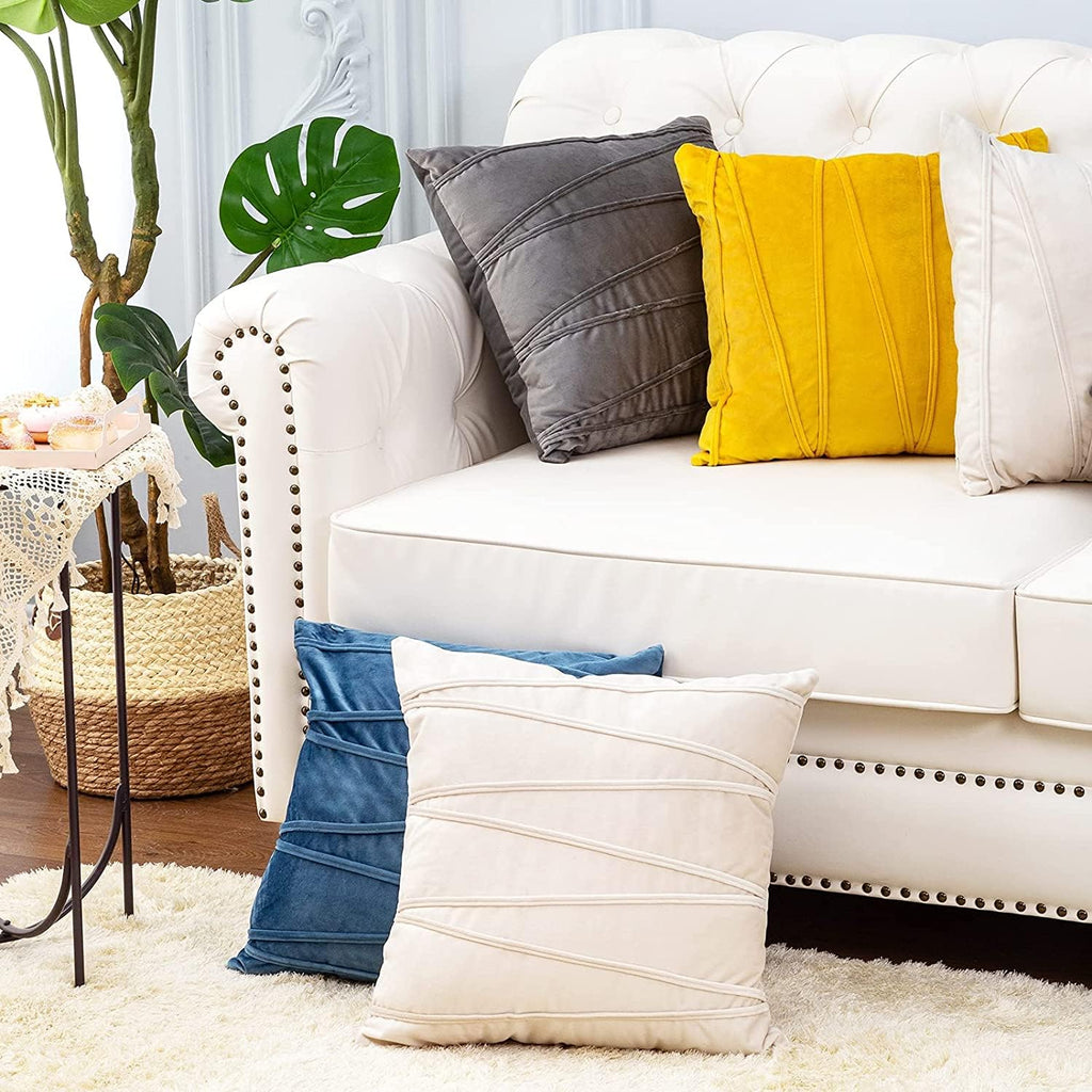Khooti Velvet Striped Cushion Cover Pack of 1-14 X 14 / 36 X 36 Cm | Orange Yellow | Soft Pillow Covers Cushion Case for Sofa Bedroom Livingroom Chair Car with Zig Zag Pattern, 200 Tc
