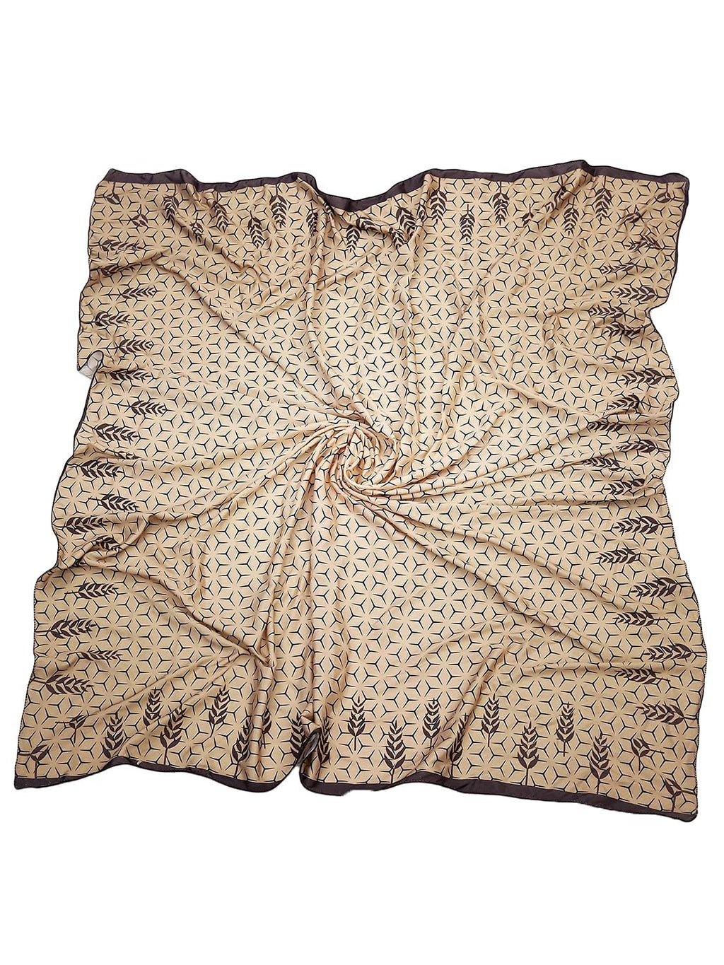 leeza store Women's Beige Wheat Silk Scarf For Women – Digital Printed Seamless Square Stole 40 X 40 – Elegant Lightweight Neck Wrap & Head Scarf