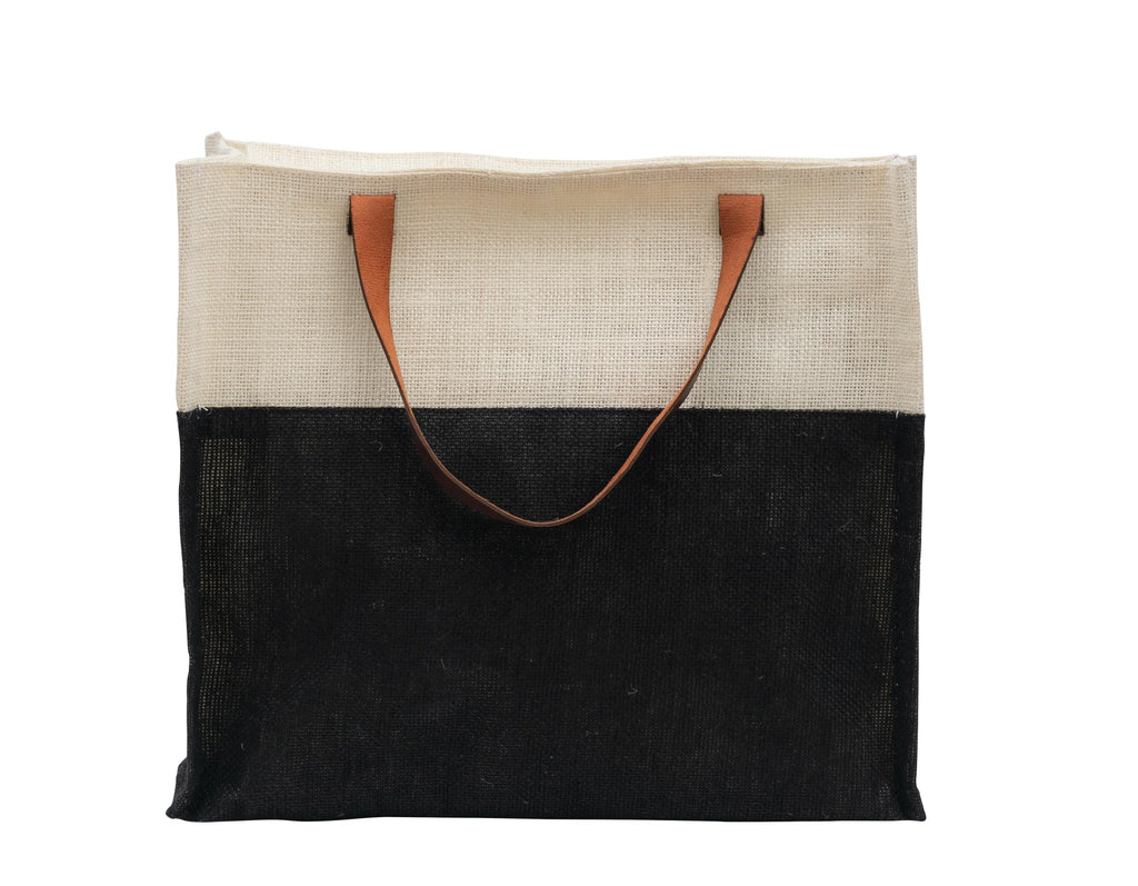 JUTEKA Stylish, Black,Durable, Multipurpose Hand Bag for Lunch, Shopping, Eco Friendly Jute Bag with Leather Handles……