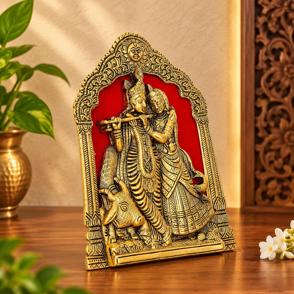 KridayKraft Radha Krishna with Cow on Thin Metal Frame with an antique finish so looks very beautiful and use for Table&Wall Hanging Decorative home&office,Gift Anniversaries,Birthday,New Year Gifts..
