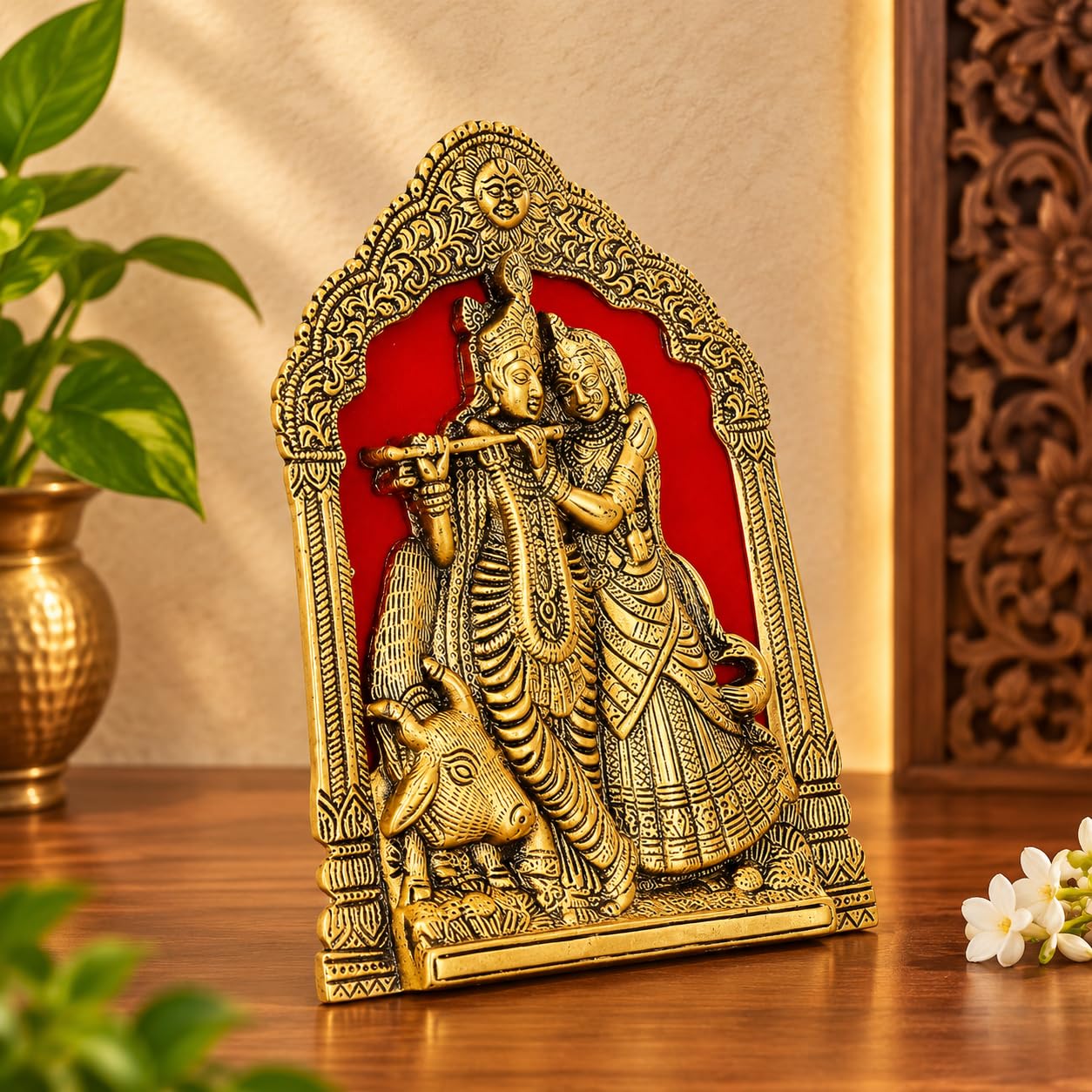 KridayKraft Radha Krishna with Cow on Thin Metal Frame with an antique finish so looks very beautiful and use for Table&Wall Hanging Decorative home&office,Gift Anniversaries,Birthday,New Year Gifts..