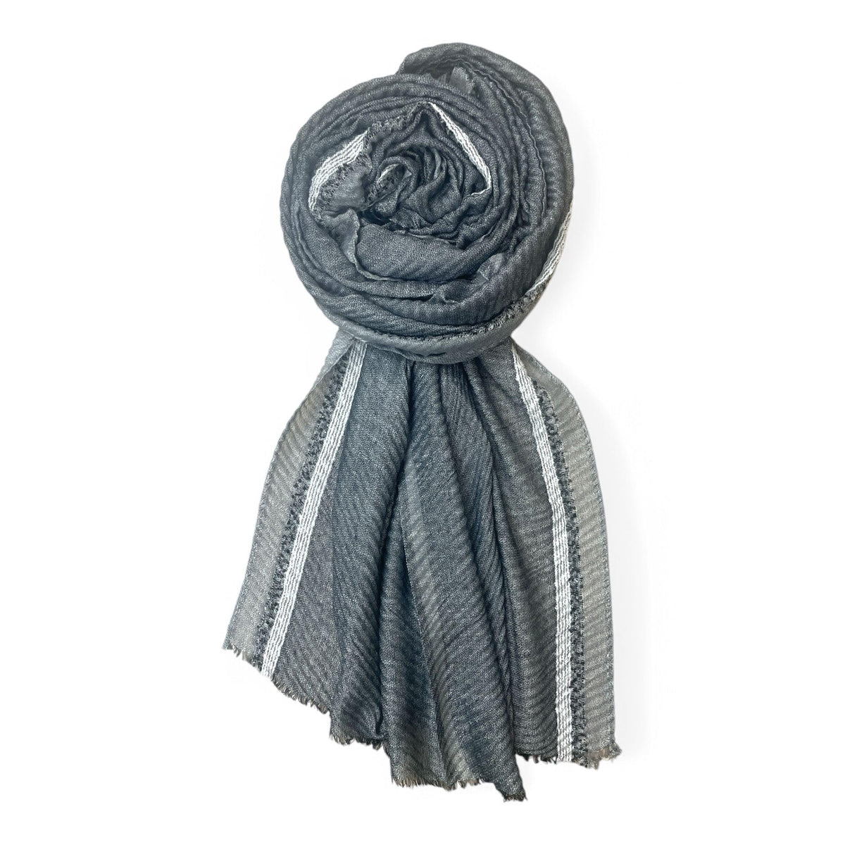 FAHABO Scarf Woman Pleated Cotton with Woven Border Scarves | Hijab Scarf | Headscarf | Neck Scarf | Stoles | Wraps (Dark Grey)