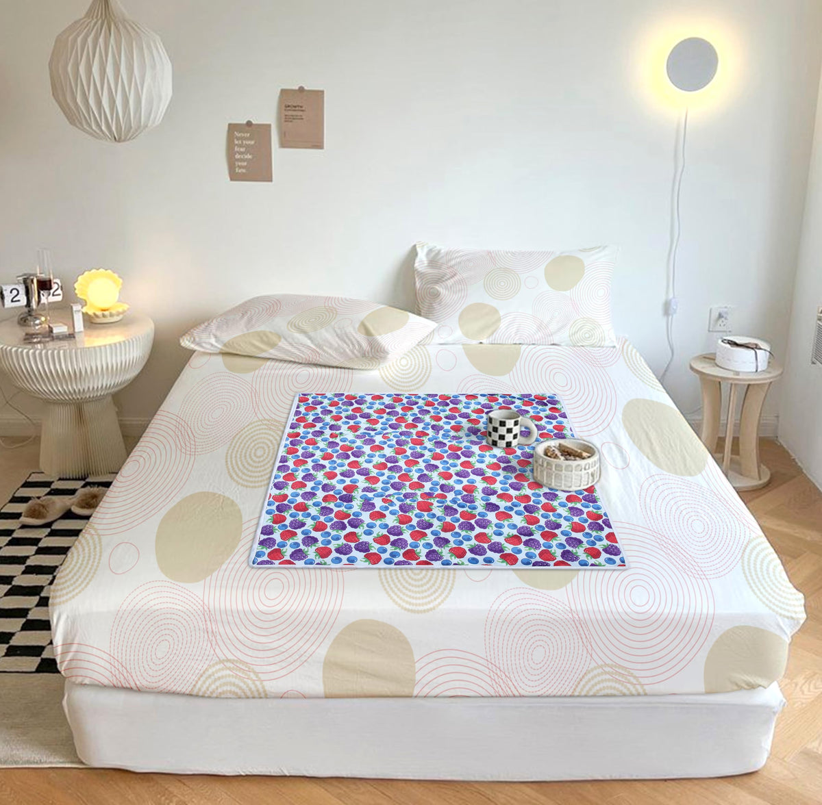 Aazeem Waterproof Bed Server | Food Mat | Bedsheet Protector | Non - Reversible in 3D Printed with Laminated Nonwoven Back | Blue | Kafalo