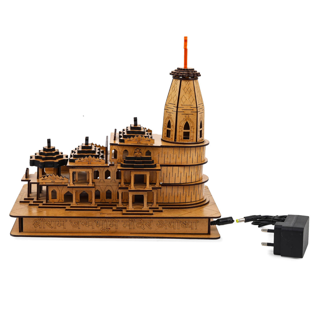Ram Mandir 3D Model Printed | Ayodhya Temple Wooden Lighted, Charger & Adapter Home Shelf Decor & Gifts Temple (11.5 Inch, Pack of 1) Large