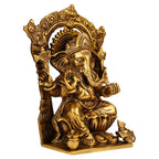 ARTVARKO Brass Lord Ganesh Murti Mangalkari Ganesha Sitting on Lotus Singhasana with Kalash and Mouse Idol Statue for Home Entrance Decoration Showpiece and Gift Height 7.5 Inches