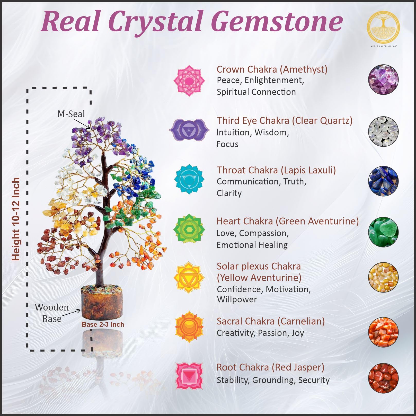Jayshree Om VedicVastu 300 Beads Seven Chakra Tree – Gift for Positive Energy & Healing | Feng Shui Seven Chakra Tree of Life with Crystals and Stones| Home Décor for Living Room and Spiritual Spaces