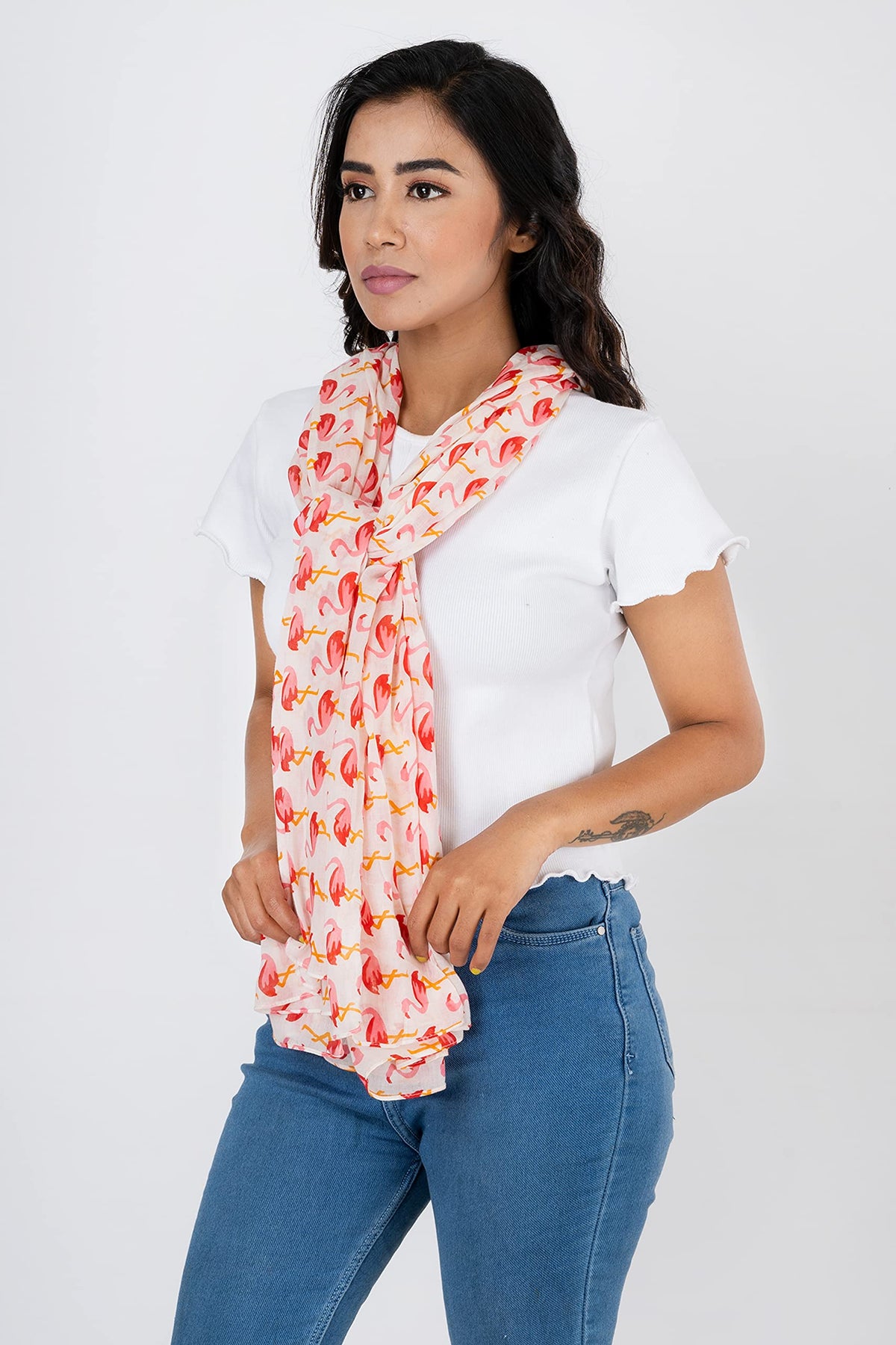 AQVA Printed Cotton Scarf for Women Stylish (Flemingos) | Head and Face Cover Scarf for Girls with 100% Cotton | Soft & Lightweight Scarves/Stoles for all Weather (72 x 43 in)
