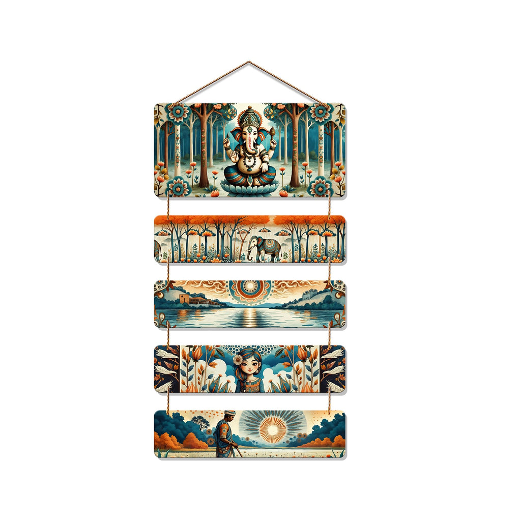 Artvibes Lord Ganpati and Scenic Art Auspicious Wooden Art Work Wall Hanging For Good Luck Properity Vastu | Spiritual Decor Items | Paintings | Wall Poster| Modern Decor Item | Gift Items (WH_6717N)