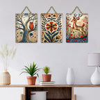 Artvibes Nature Theme Wall Art Wooden Art Decoration Item for Home | Graphic Artwork | Door Decoration Items | Paintings For Wall | Wall Poster | Handcrafted Art | Unique Gift (WH_96101N), Set of 3