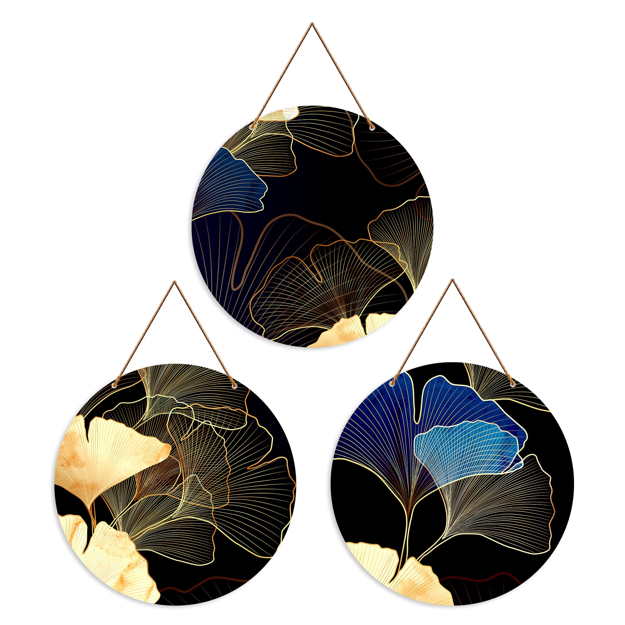 Artvibes Flower Art Round Botanical Decorative Wall Hanging Ornaments | Living Room | Office | Wall Art Painting For Hall | Graphic Artwork | Wall Illustrations | Gift Items (WH_4210N), Set of 3