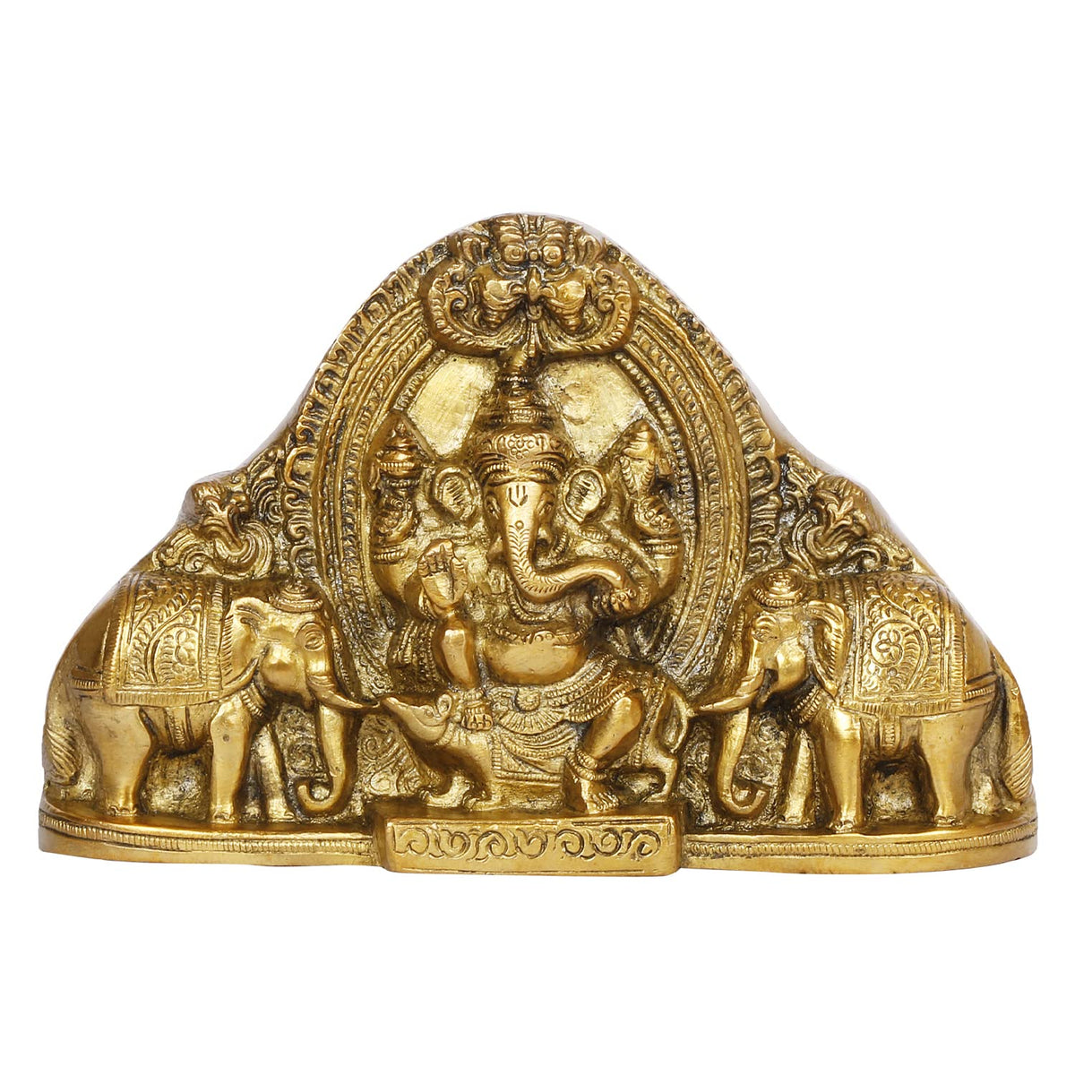 ARTVARKO Brass Gaja Ganesha Idol Ganesh Sitting on Rat with Elephants Wall Hanging Table Top Murti for Home Entrance Temple Puja Gift 7 Inch