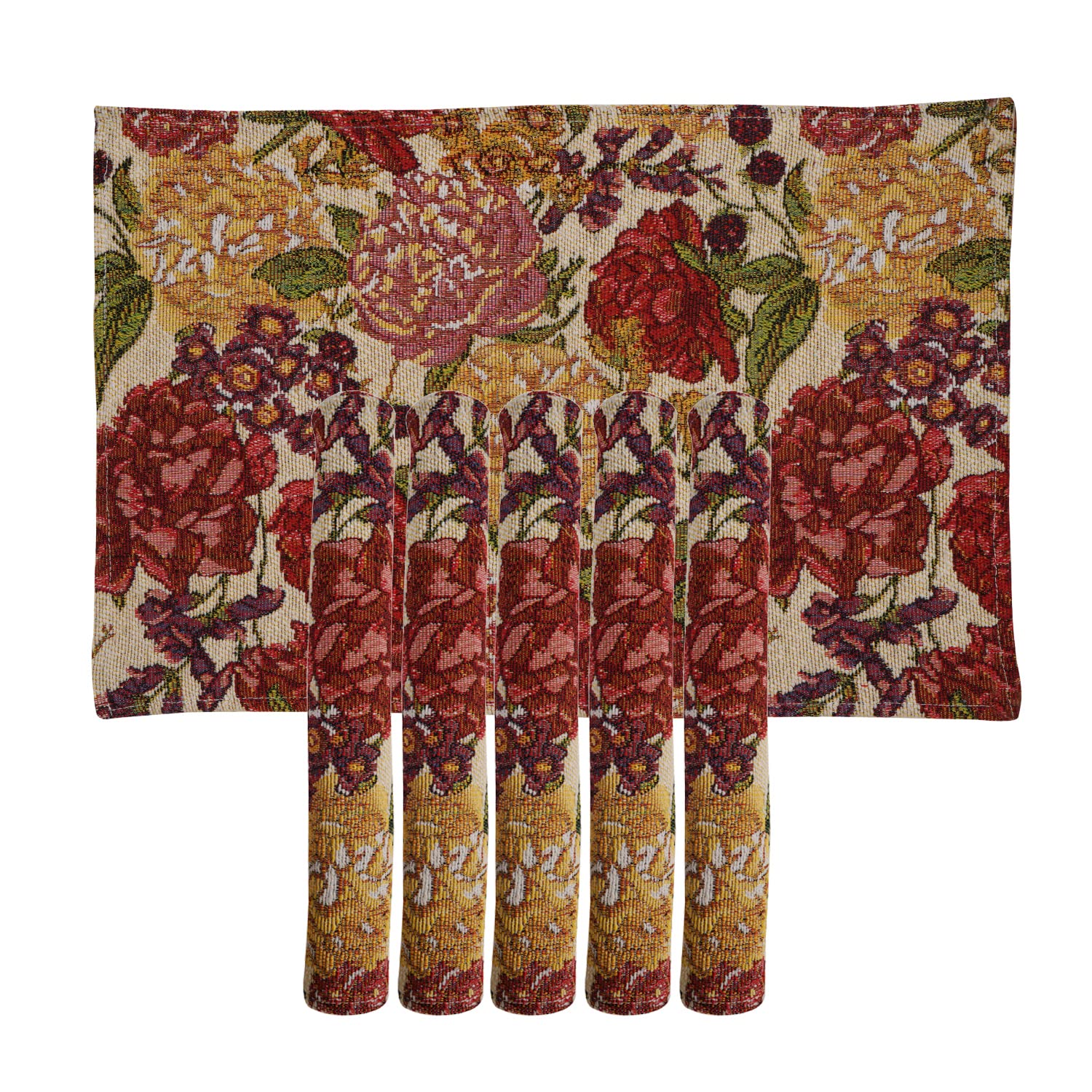 PRAKARTIK BY INDUARTS Rose Bunch Design Eco-Friendly Cotton Dining Rectangular Table mats - Reusable, Machine Washable, Everyday Use Multicolor Placemats, Set of 6 (33x47 cm) Kafalo