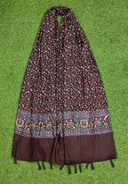 JAHAN TEXTILE Floral Printed Scarf for Women | Soft Lightweight Dupatta/Stole with Tassels | Elegant Ethnic & Casual Wear Wrap | Stylish Designer Shawl for All Seasons (Brown)