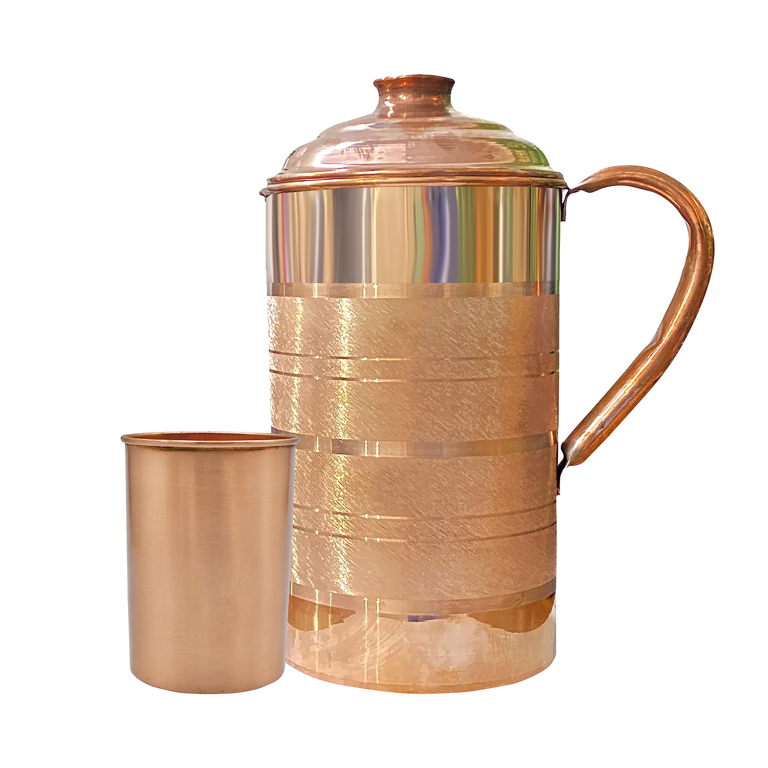 Adoko Pure Copper Water Jug 1.5 Litre with 1 Copper Glass (300ml) | Ayurvedic Copper Pitcher Set for Drinking & Storage for Health & Wellness