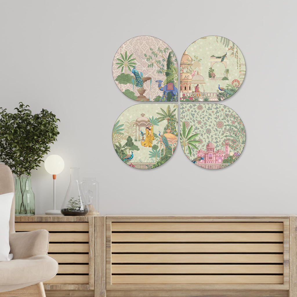 Artvibes Mughal Wooden Wall Hanger for Home Decor | Graphic Artwork | Decoration Wall Hanging Items | Wall Sculpture | Aesthetic Wooden Decor | Aesthetic Wall Art | Ideal Gifts (WH_8436N), Set of 4