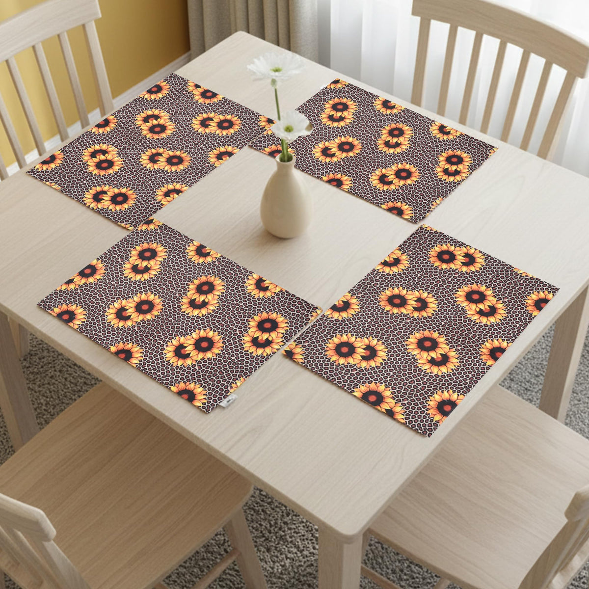 PRAKARTIK BY INDUARTS Dining Table Mats Set of 4 - Sunflower Animal Print Theme,Digital Print, Washable, Indoor/Outdoor, Heat-Proof, Wipe & Clean (47X33 cm) Yellow & Brown